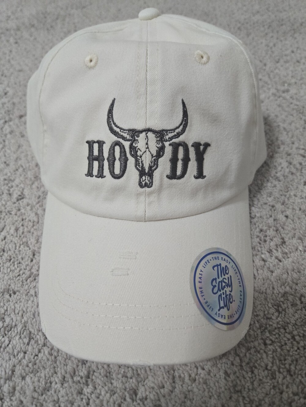 The Easy Life "Howdy" Off-White Cotton Baseball Cap Subtle Distressed